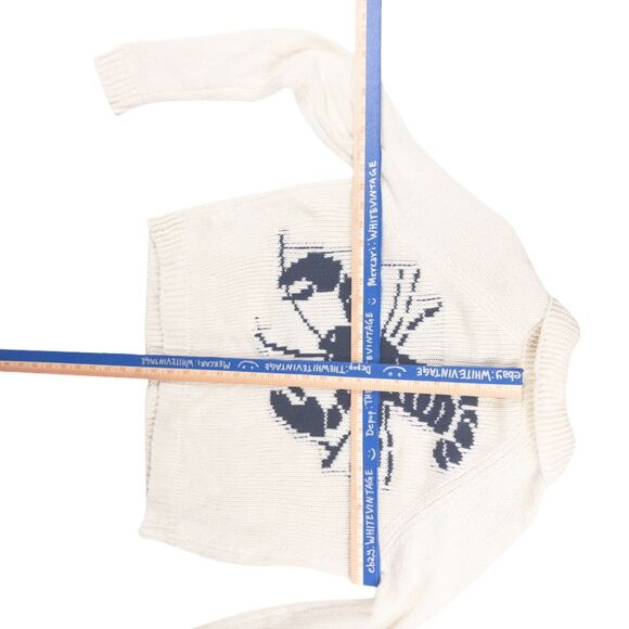 Coastal Lobster Knit Cardigan Button Front Patch Pocket Sweater M Nautical Print - Picture 3 of 6